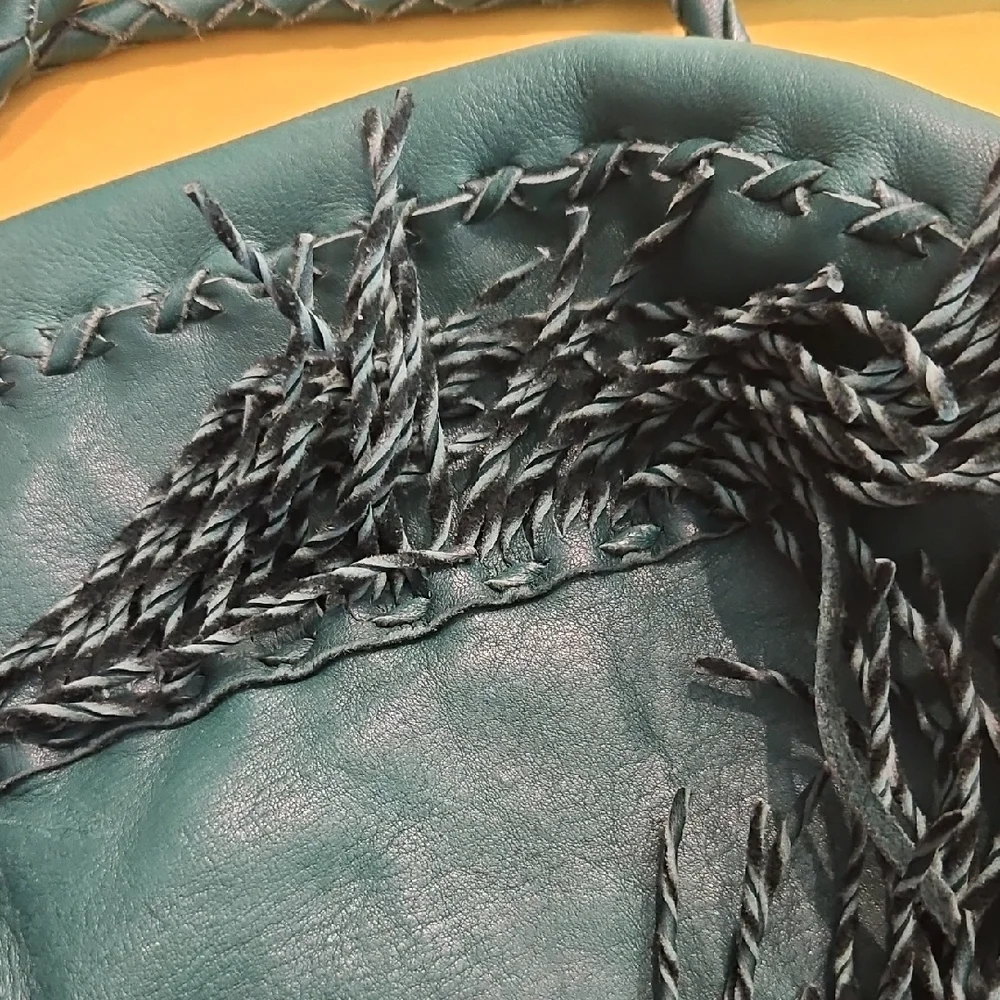 Handmade Leather Crossbody Purse- Boho Fringe & Braid Design - Forest Green